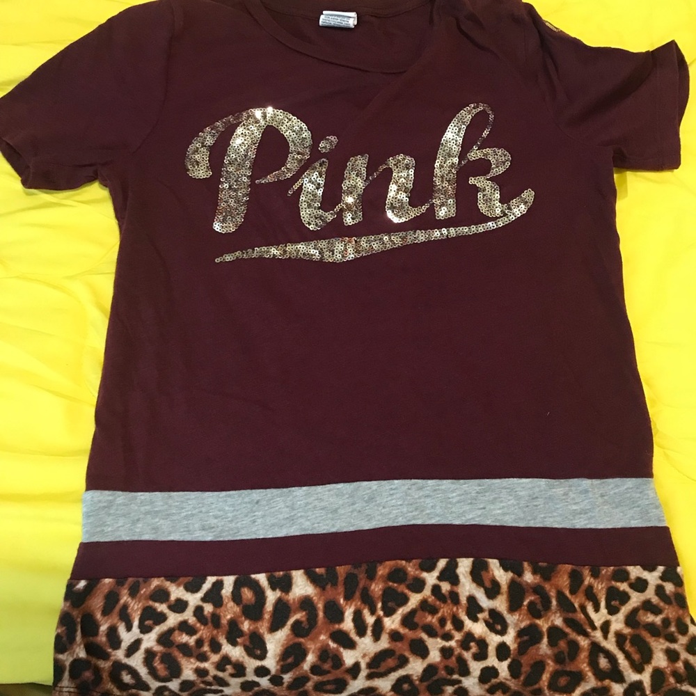 Sequin top from PINK, deep purple with cheetah